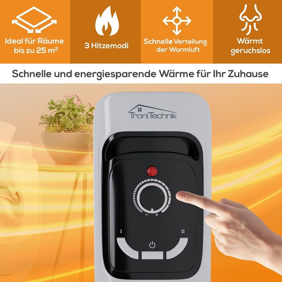 Tronitechnik® Ölradiator TT-OR 207 Elektroheizung Öl-Heizung Radiator 3 Heizstufen 7 Rippen Elektris