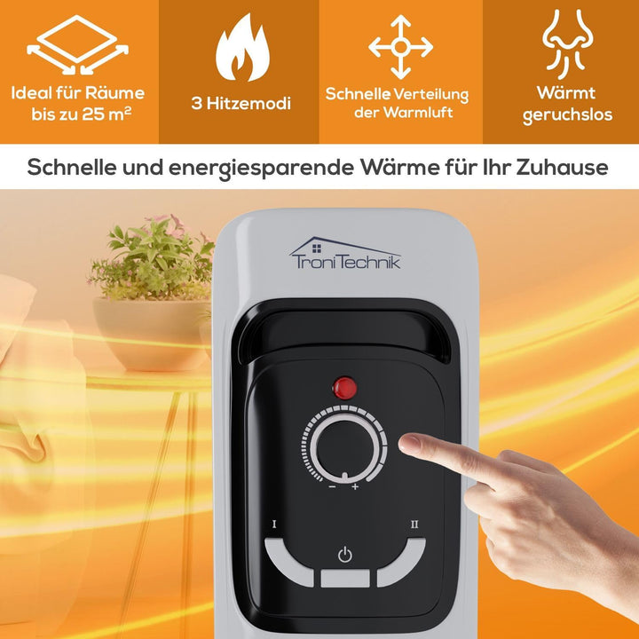 Tronitechnik® Ölradiator TT-OR 211 Elektroheizung Weiss Öl-Heizung Radiator 3 Heizstufen 11 Rippen E