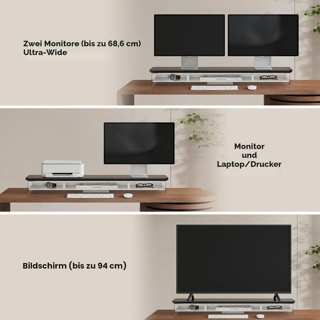 Fenge Acryl Monitorständer Riser 108cm, Grosser Dual monitorständer mit Metallregal, Schreibtisch Zu