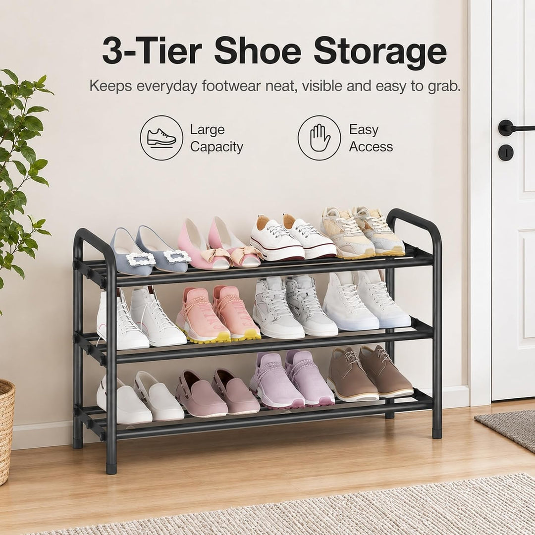 GOOGO Schuhregal Schmal und Hoch 3 Ebenen, Ausziehbares 45 to 80cm, Schuhregal Platzsparend aus Meta