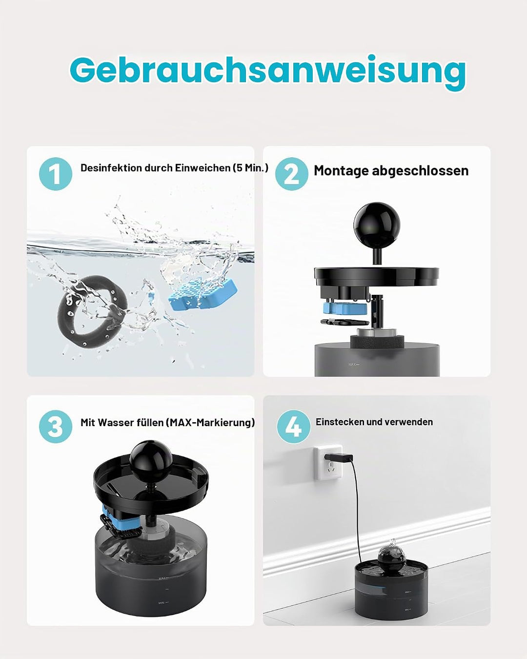 GOOSTOO Katzenbrunnen Filters, 6 Kohlefilters + 6 Schwammfilters, Dreifache Filtration, Hält das Was