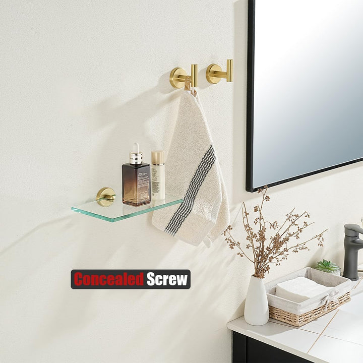 JQK Badezimmer-Glasregal, goldfarben, gehärtetes Glas, Duschaufbewahrung, 20,3 x 12,7 cm, 304 Edelst