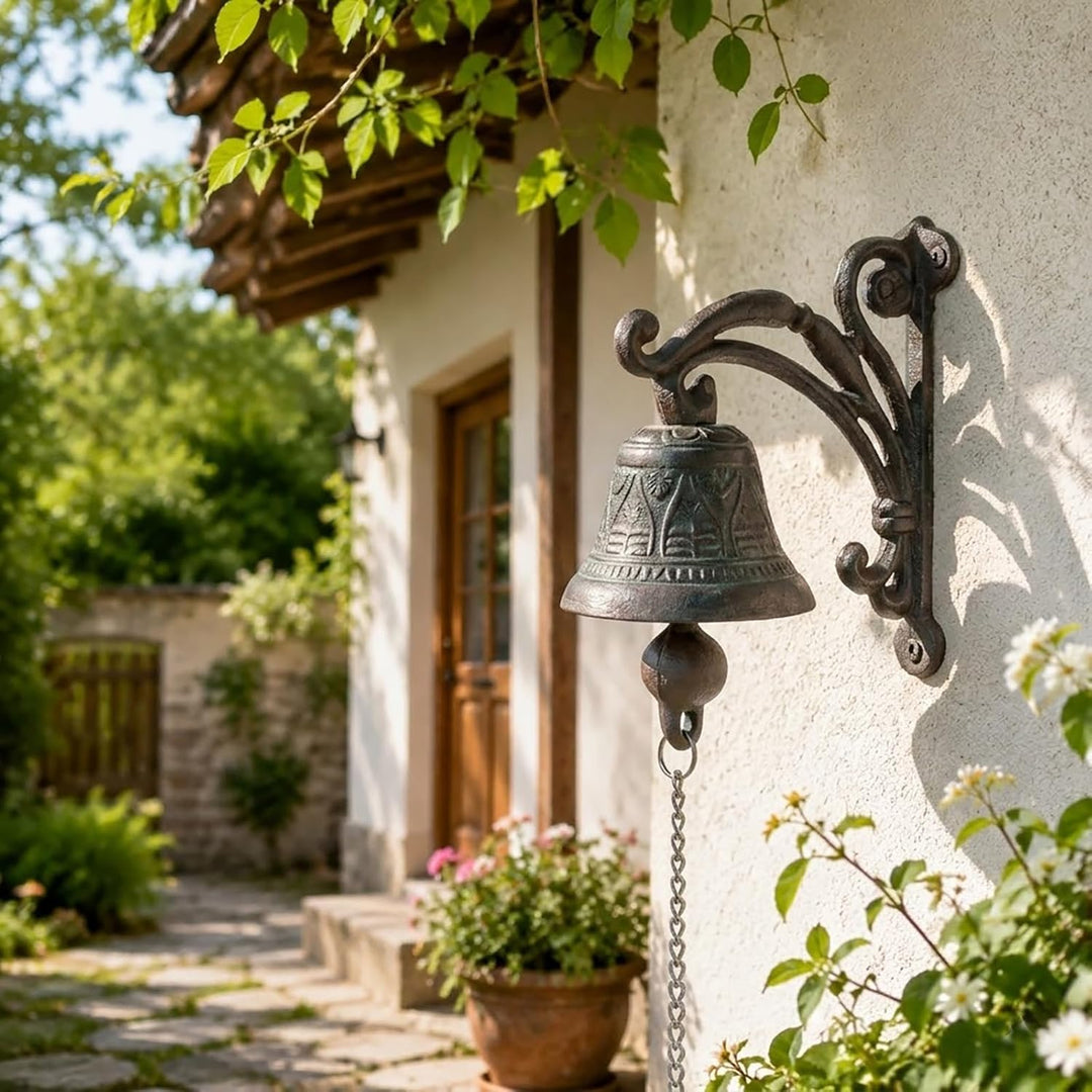 Türglocke Gusseisen, Gartenglocke mit Kordel, Antikes Design, Haustür Wandglocke, Gartendeko, Outdoo