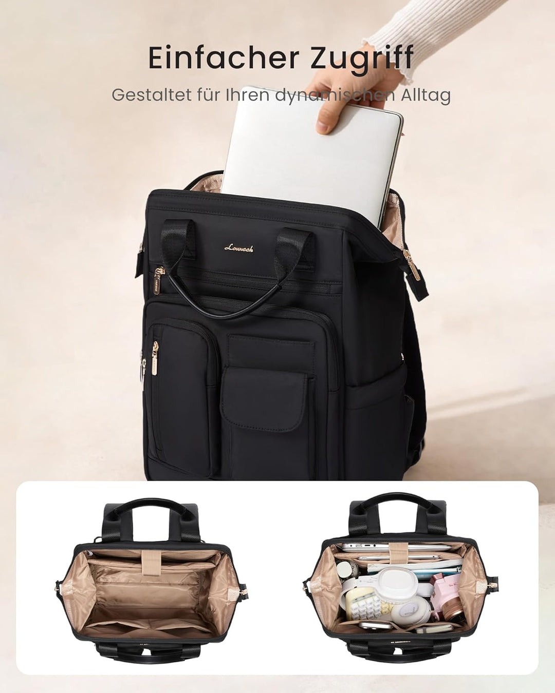 LOVEVOOK Rucksack Damen, 17,3 Zoll Laptop Schulrucksack Wasserdicht Mit 20 Taschen und Grossem Fach
