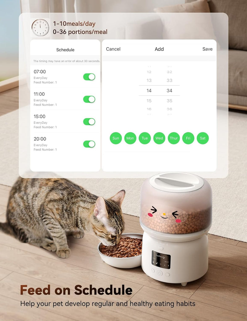 FEELNEEDY Futterautomat für Katze mit APP, 2.4G WiFi Katze Futterautomat, Bis zu 10 Mahlzeiten pro T