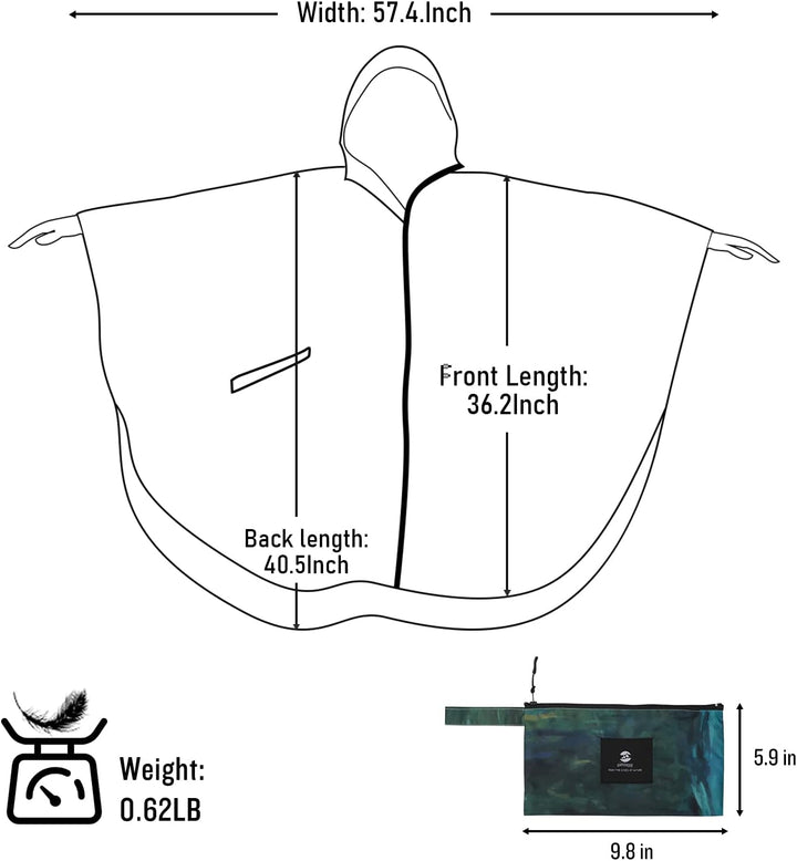 Regen Poncho Jacke Mantel für Erwachsene mit Kapuze wasserdicht mit Reissverschluss im Freien Seeros