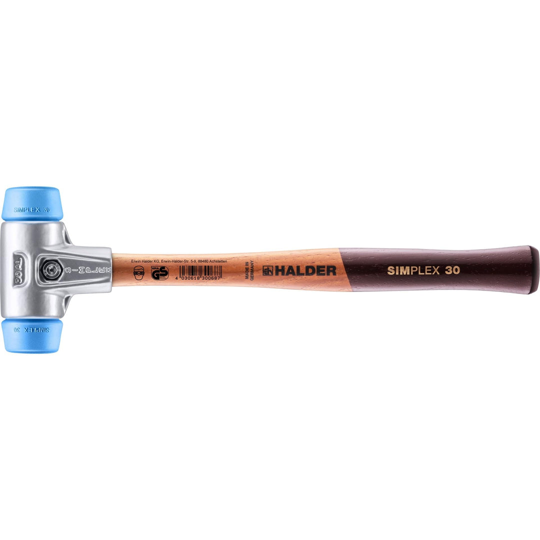 SIMPLEX-Schonhammer, TPE-soft; mit Aluminiumgehäuse und hochwertigem Holzstiel | D=30 mm | 3101.030