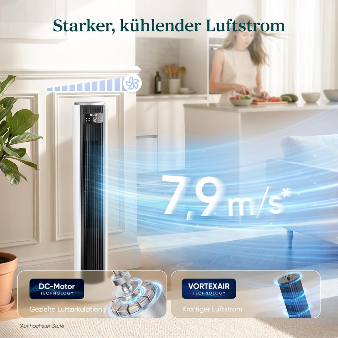 Levoit 20 dB sehr leiser Turmventilator mit Fernbedienung, 7,9 m/s Ventilator mit Kühlung, 90° oszil
