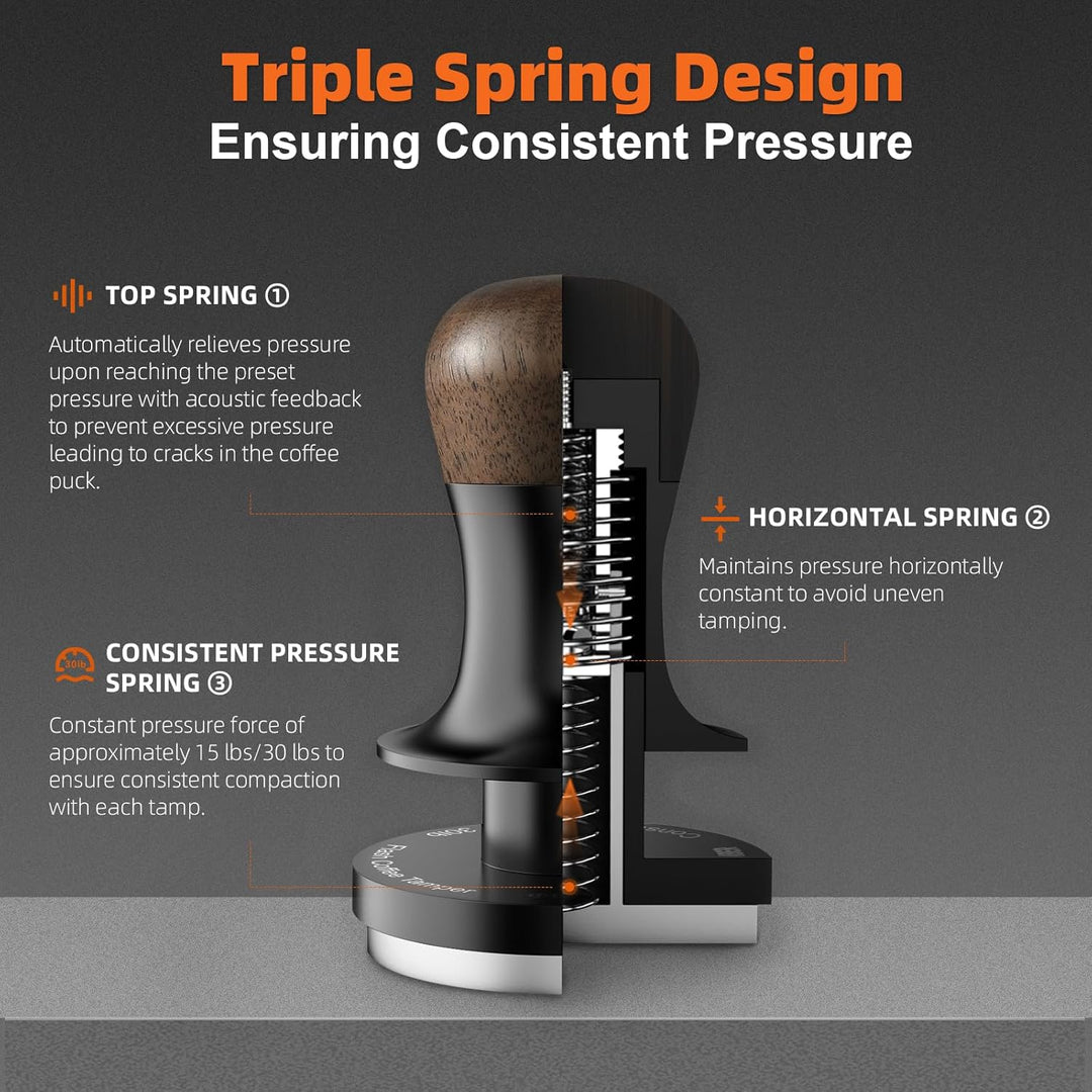 MHW-3BOMBER Kaffee Tamper 58 mm 2.0, Konstanter Druck Tamper mit Sound Feedback, Eingebaute 3 federb