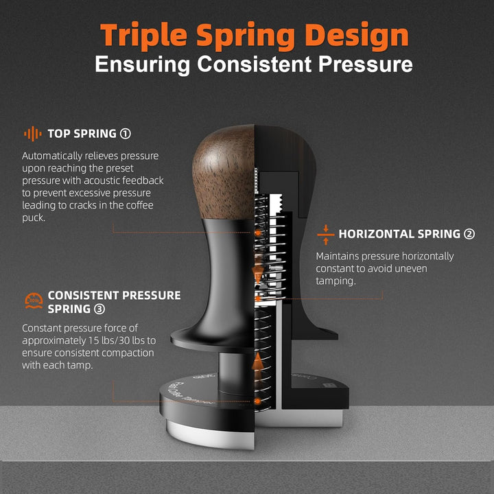 MHW-3BOMBER Kaffee Tamper 58 mm 2.0, Konstanter Druck Tamper mit Sound Feedback, Eingebaute 3 federb