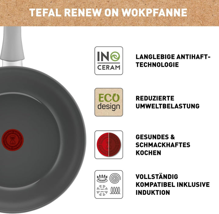 Tefal C42719 Renew On Wokpfanne 28 cm | Keramikversiegelung | umweltfreundlich recycelt | Thermo-Sig