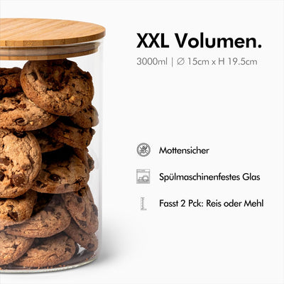 KIVY Grosses Vorratsglas Luftdicht 3L - Für Mehl, Kekse, Süssigkeiten, Waschmittel Aufbewahrung Glas