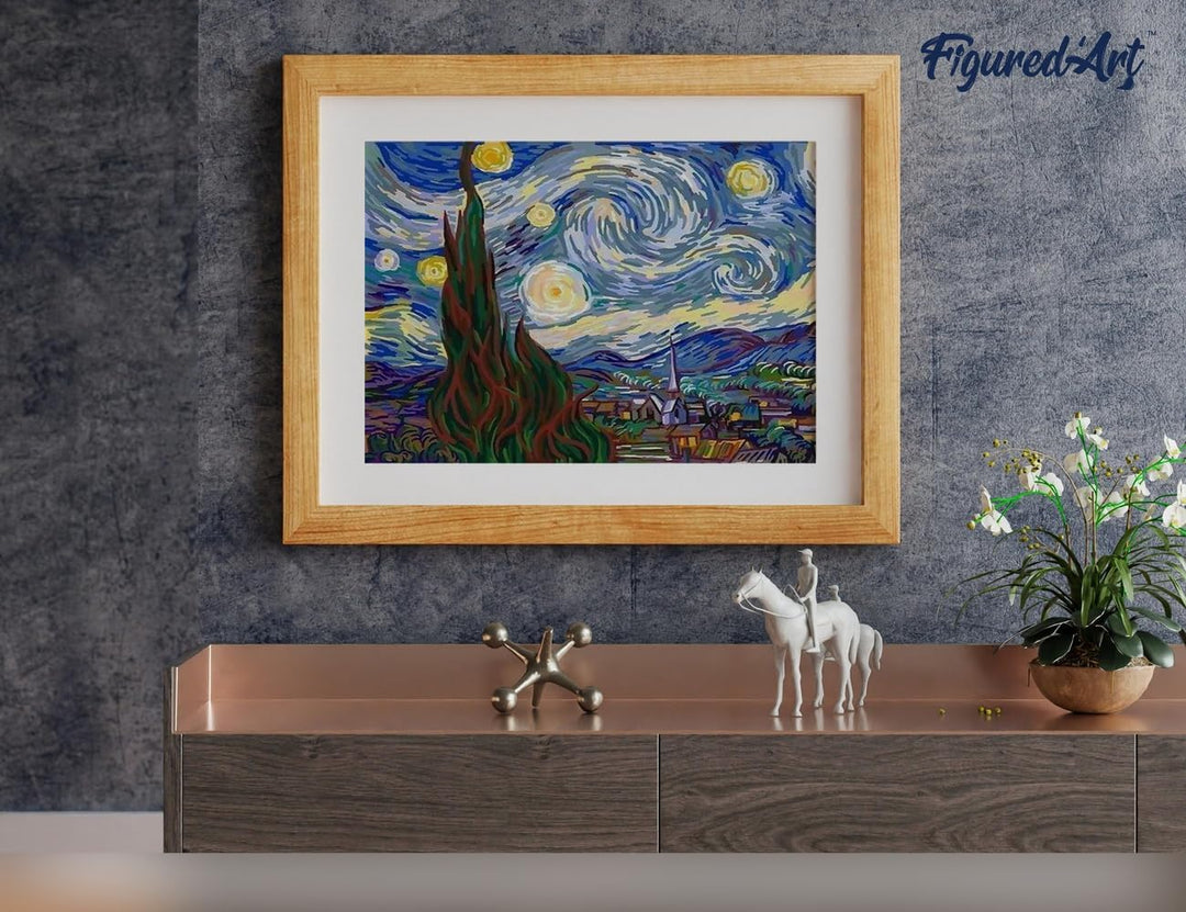 Figured'Art Malen Nach Zahlen Erwachsene Mit Rahmen Van Gogh Sternennacht - Paint by Numbers Basteln