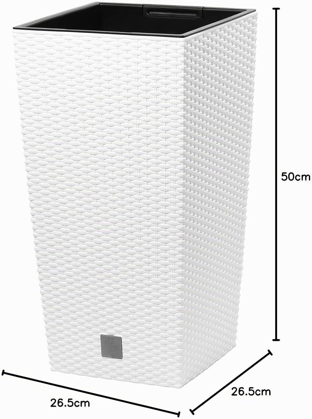 Prosperplast Rato Square Blumentopf 26,5 x 26,5 x 50 cm Weiss | Moderner Pflanzkübel in Rattan-Optik