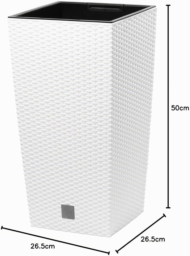 Prosperplast Rato Square Blumentopf 26,5 x 26,5 x 50 cm Weiss | Moderner Pflanzkübel in Rattan-Optik