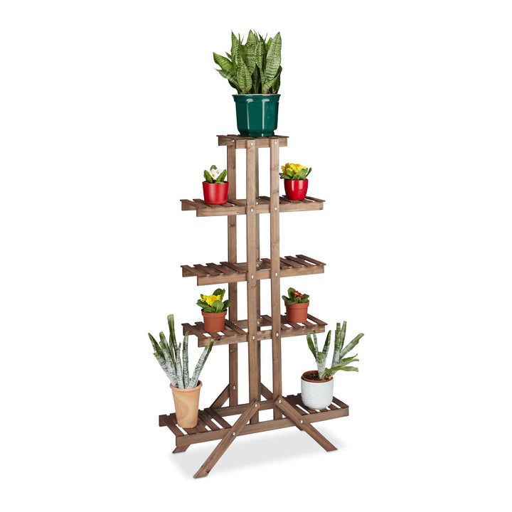Relaxdays Blumentreppe 5 Ebenen, Aus Holz, Blumenständer für Innen, Mehrstöckig, HBT: 142,5 x 83 x 2