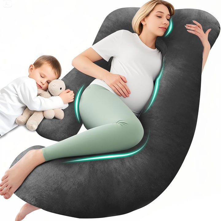 Chilling Home Schwangerschaftskissen J Form, Seitenschläferkissen mit Bezug J Kissen Stillkissen Gro
