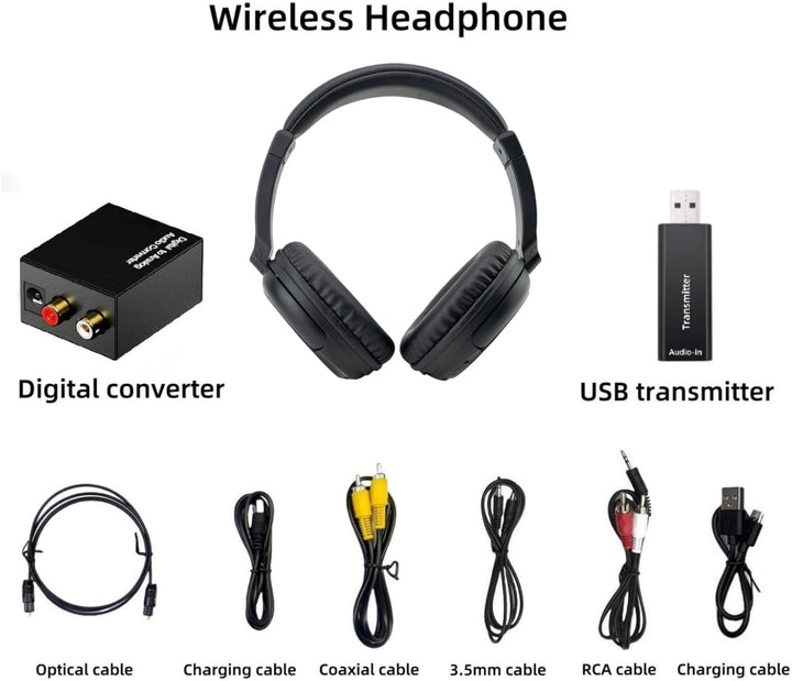 Kabelloses TV-Kopfhörer mit USB Transmitter für Senioren, Bluetooth5.3 Über-Ohr Headset, 30 Stunden