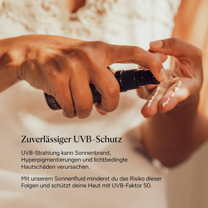 JUNGLÜCK Sonnenfluid Gesicht SPF 50 - Vegan | Leichte Gesichtslotion mit organischen UVFiltern ohne