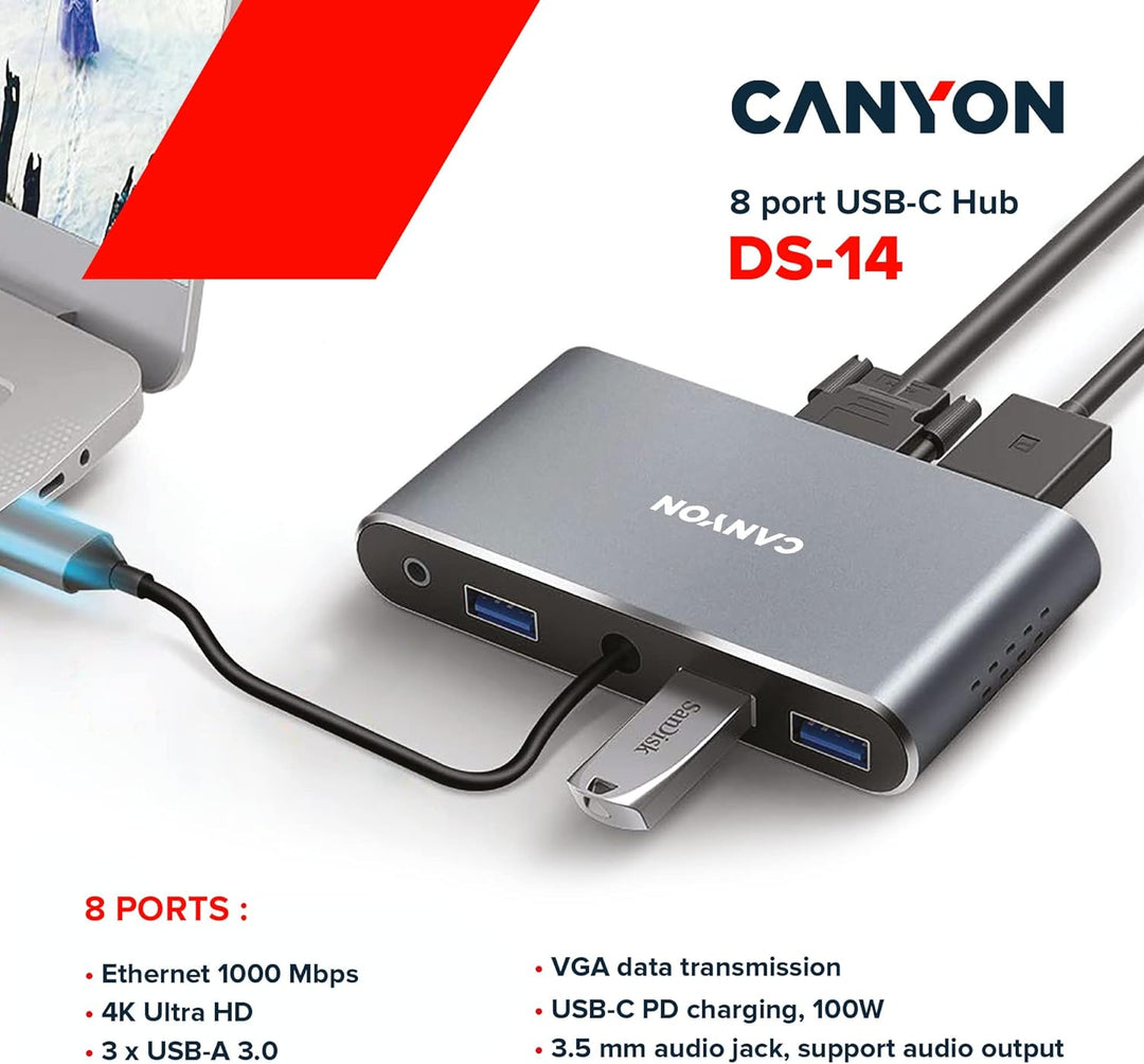 CANYON DS-14 USB 3.2 Gen 1 (3.1 Gen 1) Type-C 5000 Mbit/s Grau