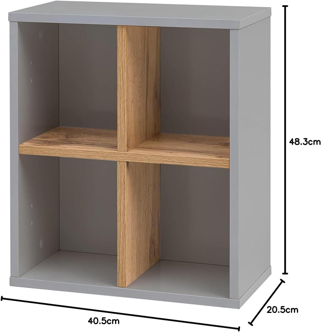 Schildmeyer Padua Wandregal 148836, Platingrau/Eiche Landhaus Dekor, 40,5 x 20,5 x 48,3 cm (B/T/H),