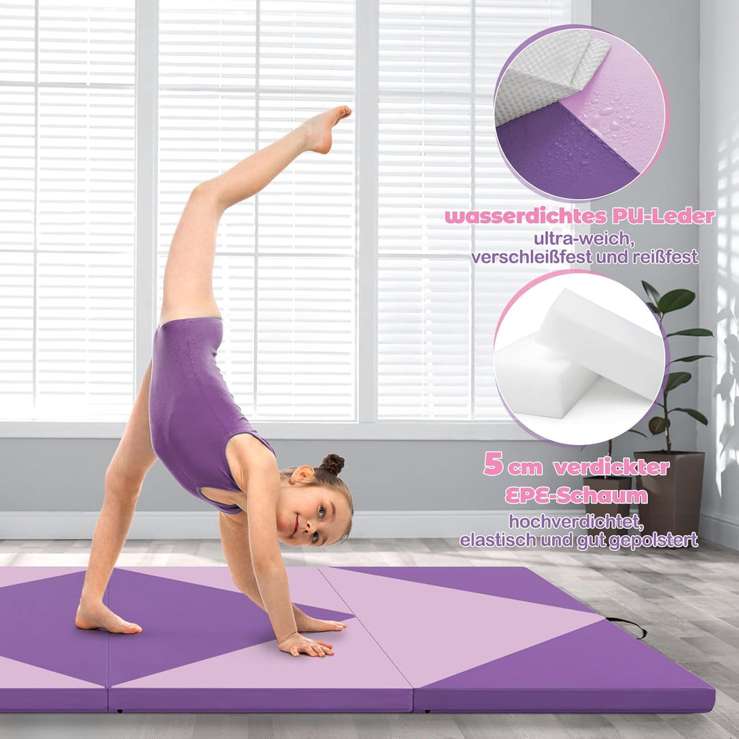 GOPLUS Turnmatte klappbar, 240×117×5cm Weichbodenmatte mit 2 Tragegriffen & Klettverschlüssen, Gymna