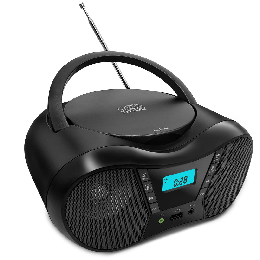 Tragbarer CD-Player Boombox mit FM-Radio, Bluetooth-Lautsprecher, AC/Batteriebetrieben, unterstützt