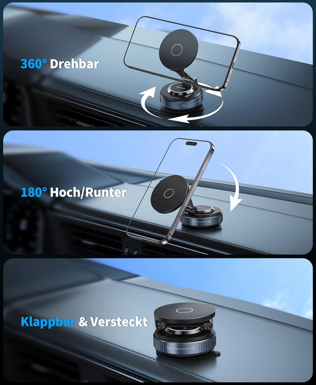 Beeasy Handyhalterung Auto für MagSafe Autohalterung mit 20X N56 Magnete, Vakuum Saugnapf Magnetisch