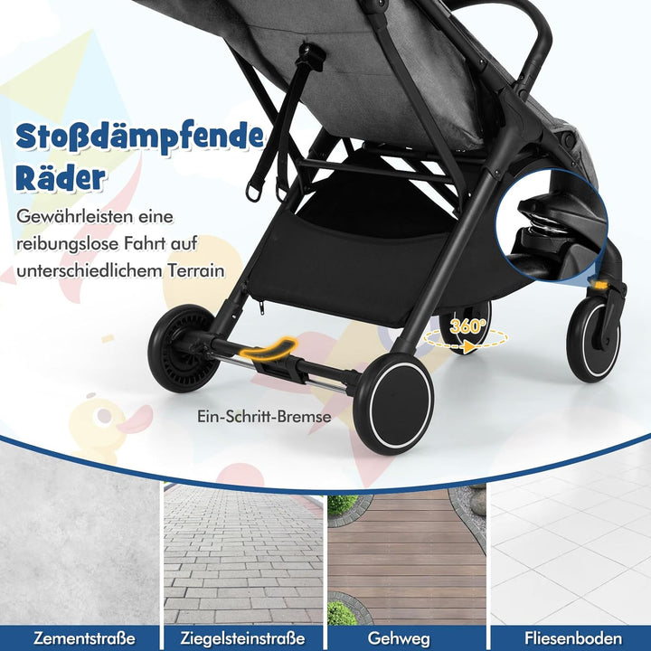 COSTWAY Kinderwagen klappbar, Reisebuggy mit Liegefunktion, Kinderbuggy tragbar mit verstellbarer Rü