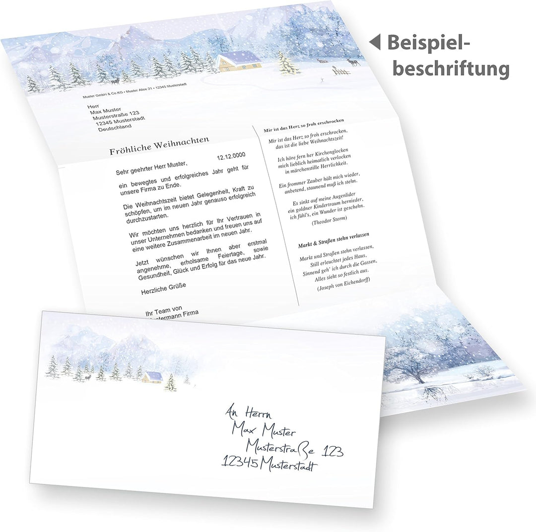 Briefpapier Weisse Weihnachten 100 Sets ohne Fenster Weihnachtsbriefpapier mit Umschläge weihnachtli