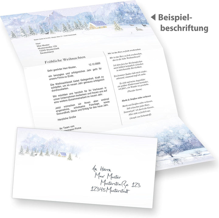 Briefpapier Weisse Weihnachten 250 Sets ohne Fenster Weihnachtsbriefpapier mit Umschläge weihnachtli