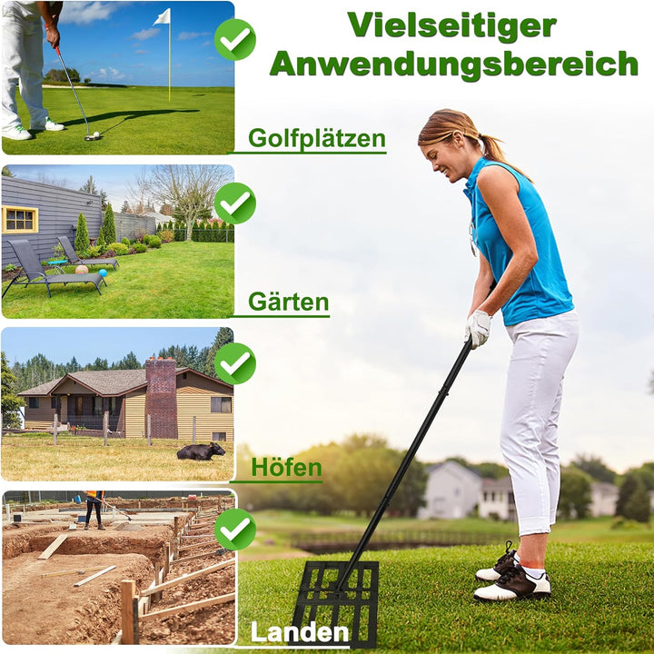 Lawn Leveling Rake Rakel 75x25 cm Schwarz, Verstellbarer Nivellierrechen 95,5–185 cm mit Edelstahl-G