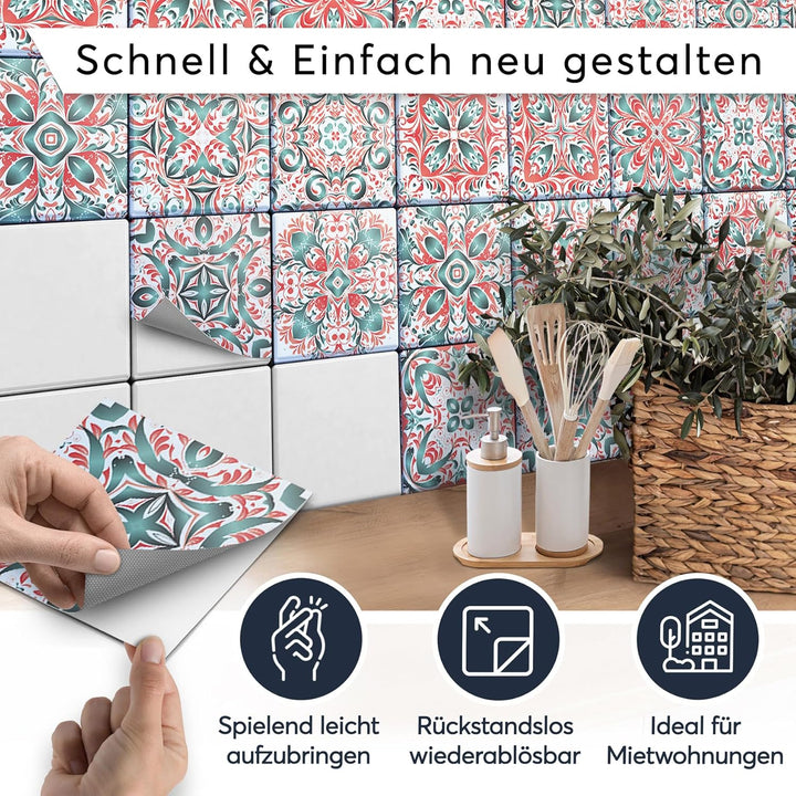 Sticker-Fliesen Dekor I Fliesen-Klebefolie - selbsklebend - Fliesenspiegel aufpeppen I Kachel-Aufkle