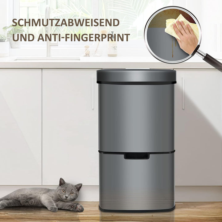 Ribelli Edelstahl - Mülltrennsysteme mit 3+1 Fächer - Mülleimer mit Sensor - 72 Liter (2x12 + 1x48 L
