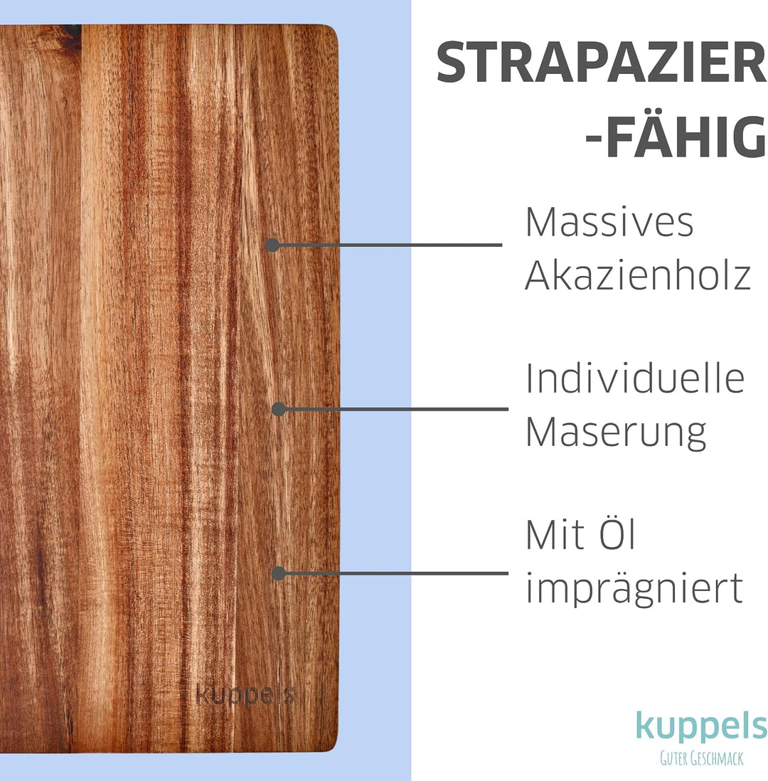 Kuppels Schneidebrett SLICE | Akazienholz | 40 x 30 x 1,5 cm | Holzbrett klingenschonend | Schneideb