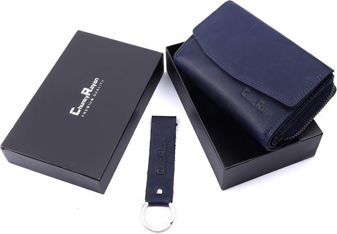 Chunkyrayan Echtleder Damen Geldbörse Hochwertig Vintage RFID Schutz inklusive Leder Schlüsselanhäng