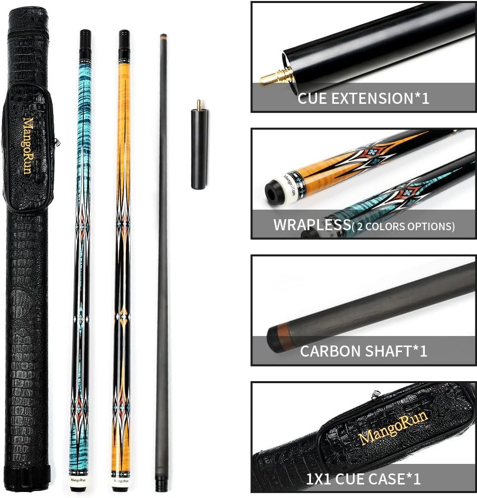Carbon-Faser Pool Cue 12.5mm,1/2 Billard Queue Billardqueue mit geringer Durchbiegung, Etui-Set mit