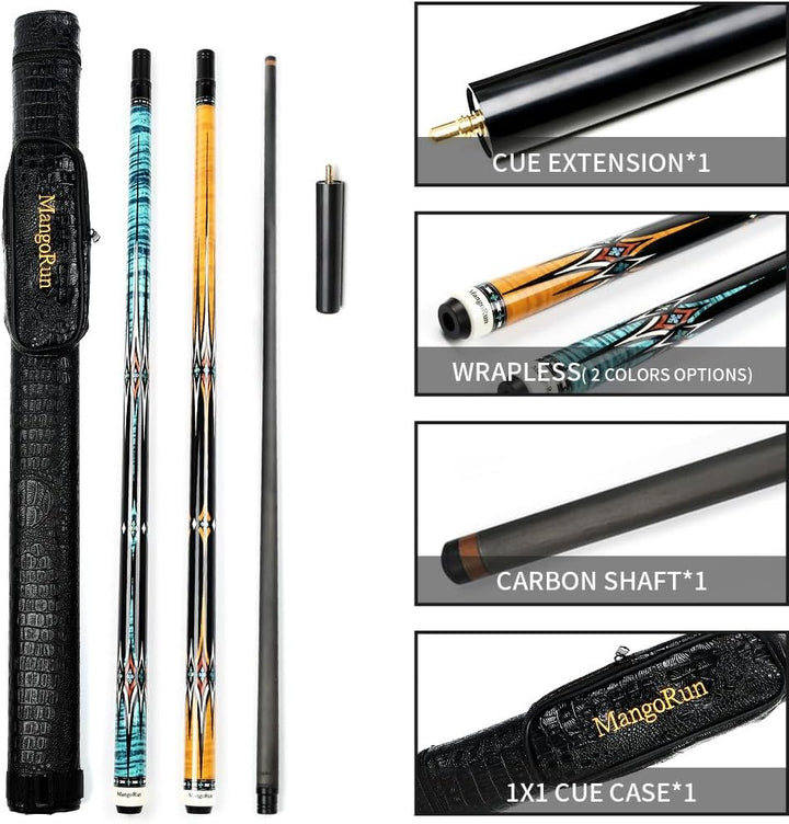 Carbon-Faser Pool Cue 12.5mm,1/2 Billard Queue Billardqueue mit geringer Durchbiegung, Etui-Set mit