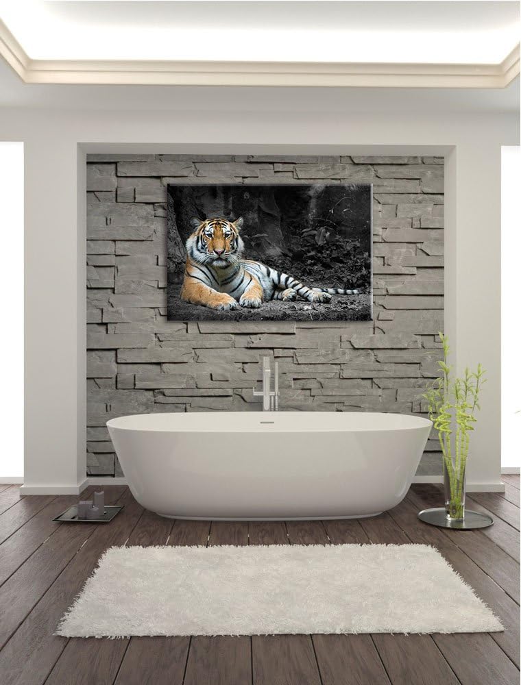 ruhender Löwe schwarz/weiss Format: 100x70 auf Leinwand, XXL riesige Bilder fertig gerahmt mit Keilr