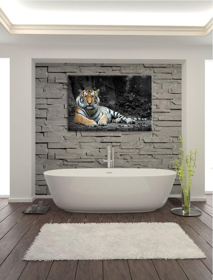 ruhender Löwe schwarz/weiss Format: 100x70 auf Leinwand, XXL riesige Bilder fertig gerahmt mit Keilr