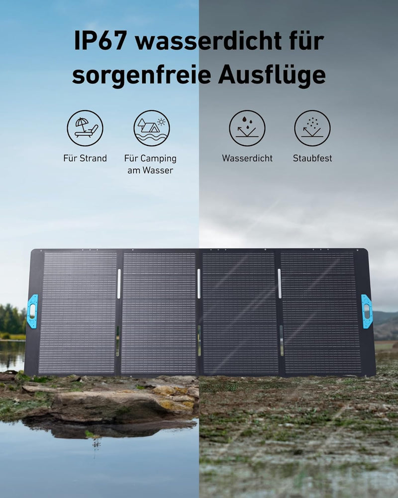 Anker SOLIX PS400 Solarpanel, 400W Faltbares Solarmodul, IP67 Wasserfest, Photovoltaik Modul Solaran