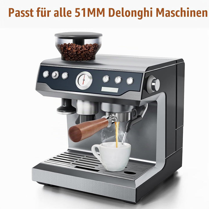 Aoresac Siebträger 51mm aus Massivholz, Bodenloser Siebträger 51mm mit 2 Filterkörben, Ersatz für De