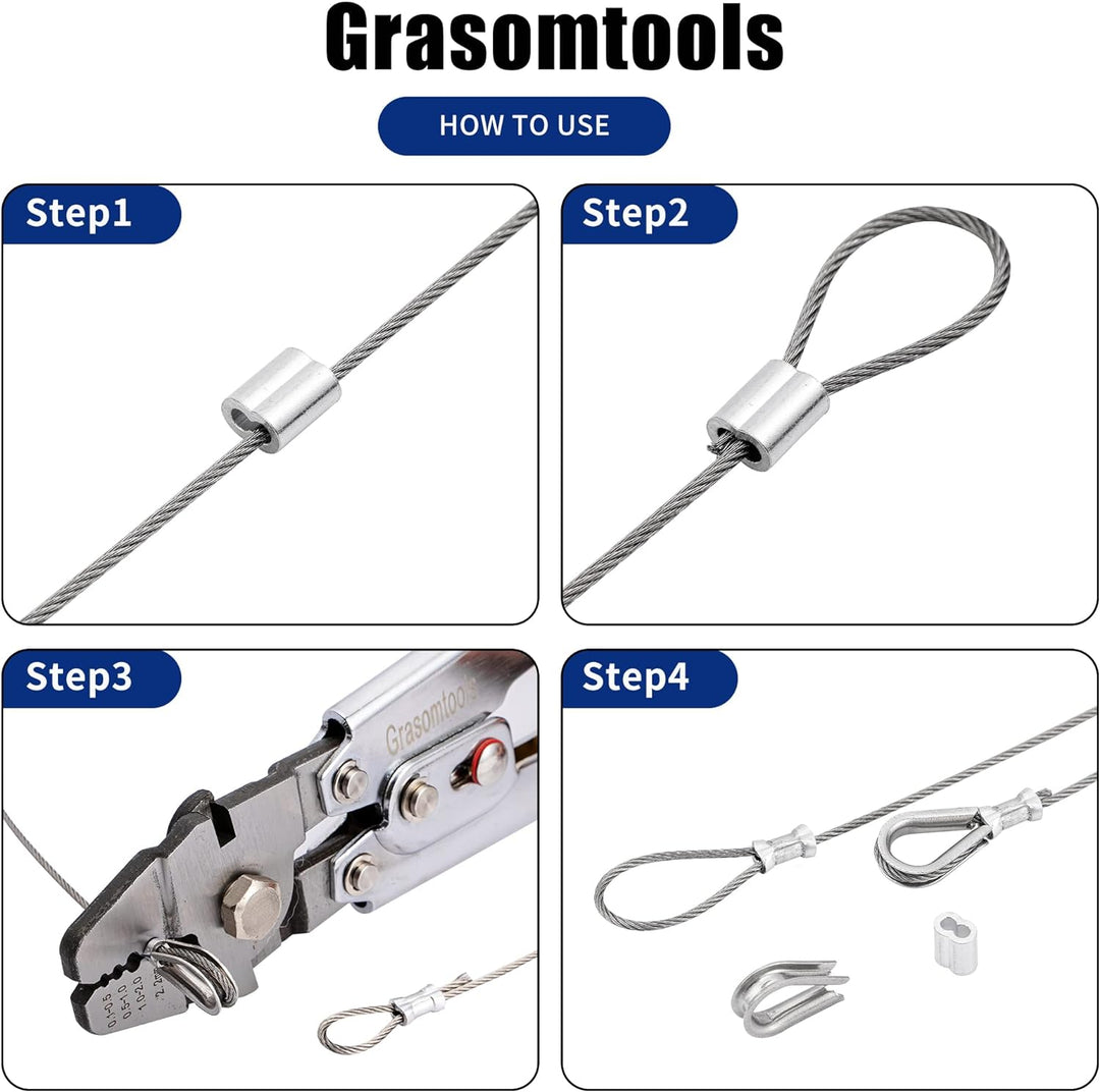 Drahtseil Crimping Swaging Tool,Cable Crimps bis zu 2,2mm mit 160pcs 4sizes Aluminium Double Barrel