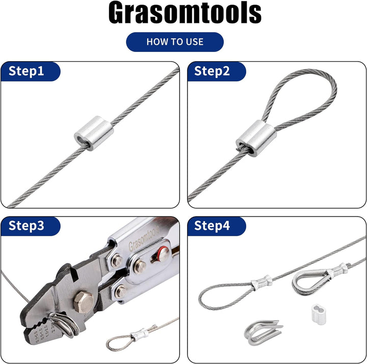 Drahtseil Crimping Swaging Tool,Cable Crimps bis zu 2,2mm mit 160pcs 4sizes Aluminium Double Barrel