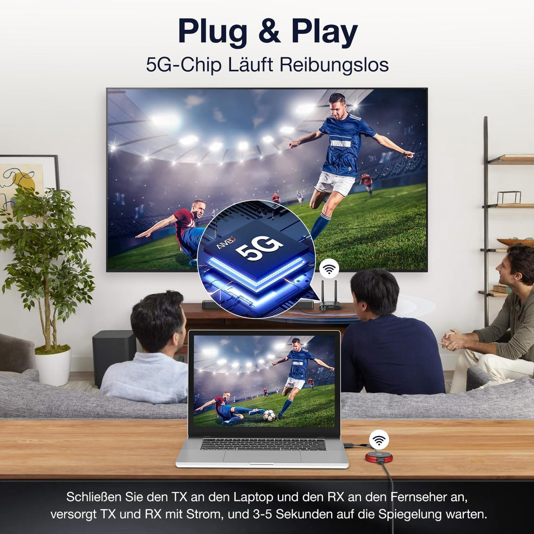 AIMIBO Kabelloser HDMI-Sender und -Empfänger 4K/5G, 2-in-1-HDMI-Kabelloser USB-C/HDMI-Sender und -Em