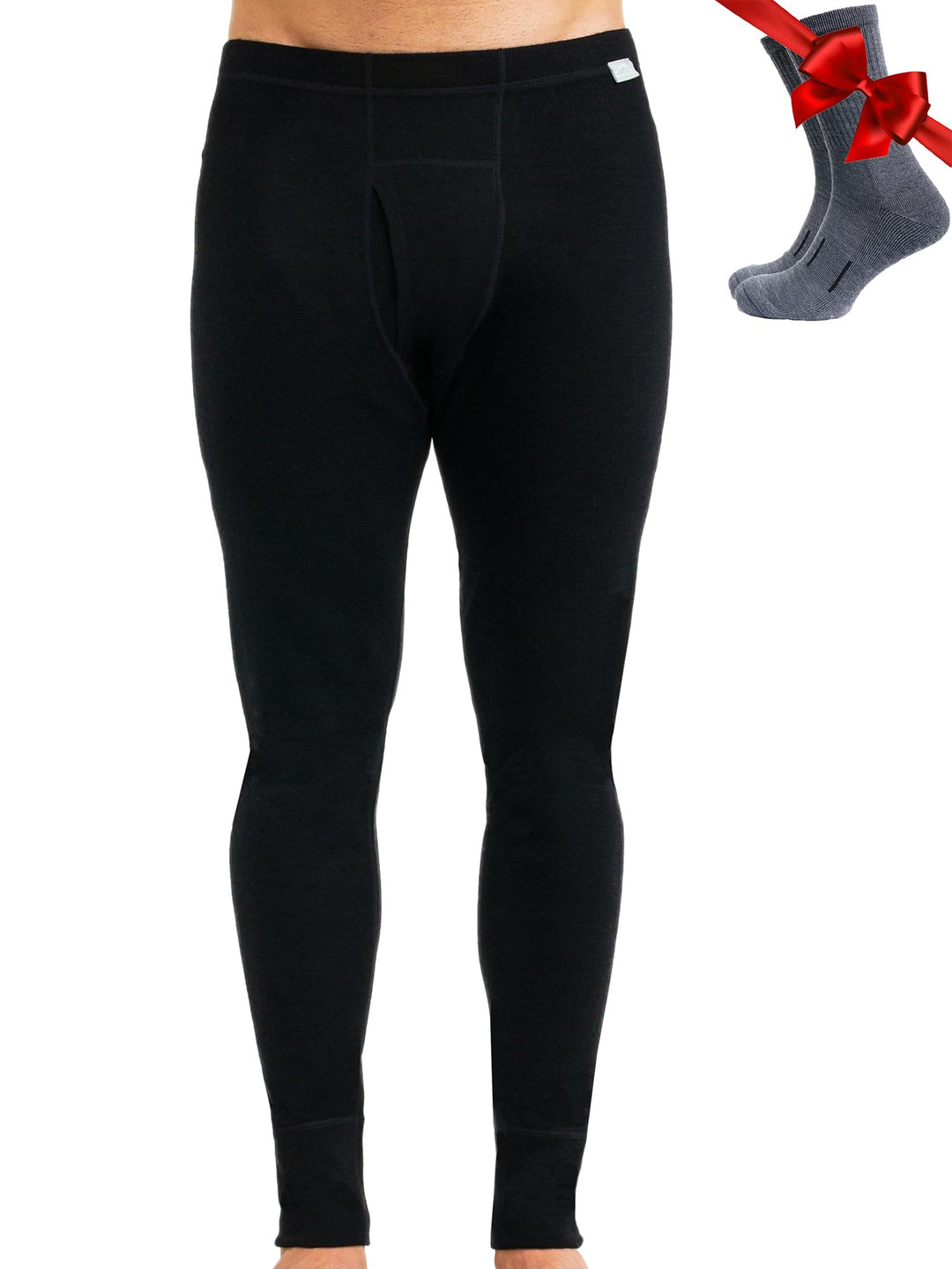 Merino Unterwäsche Herren - Lange Unterhosen Herren Merino Thermounterwäsche + Wollsocken S .Black 2
