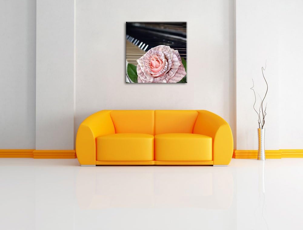 Pixxprint Noten auf zarter Rose neben Klavier, Format: 70x70 auf Leinwand, 70x70