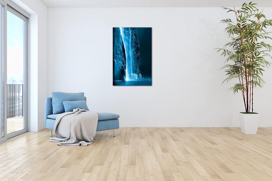 deyoli gigantischer Wasserfall Format: 100x70 Effekt: Monocrome Blau als Leinwand, Motiv fertig gera