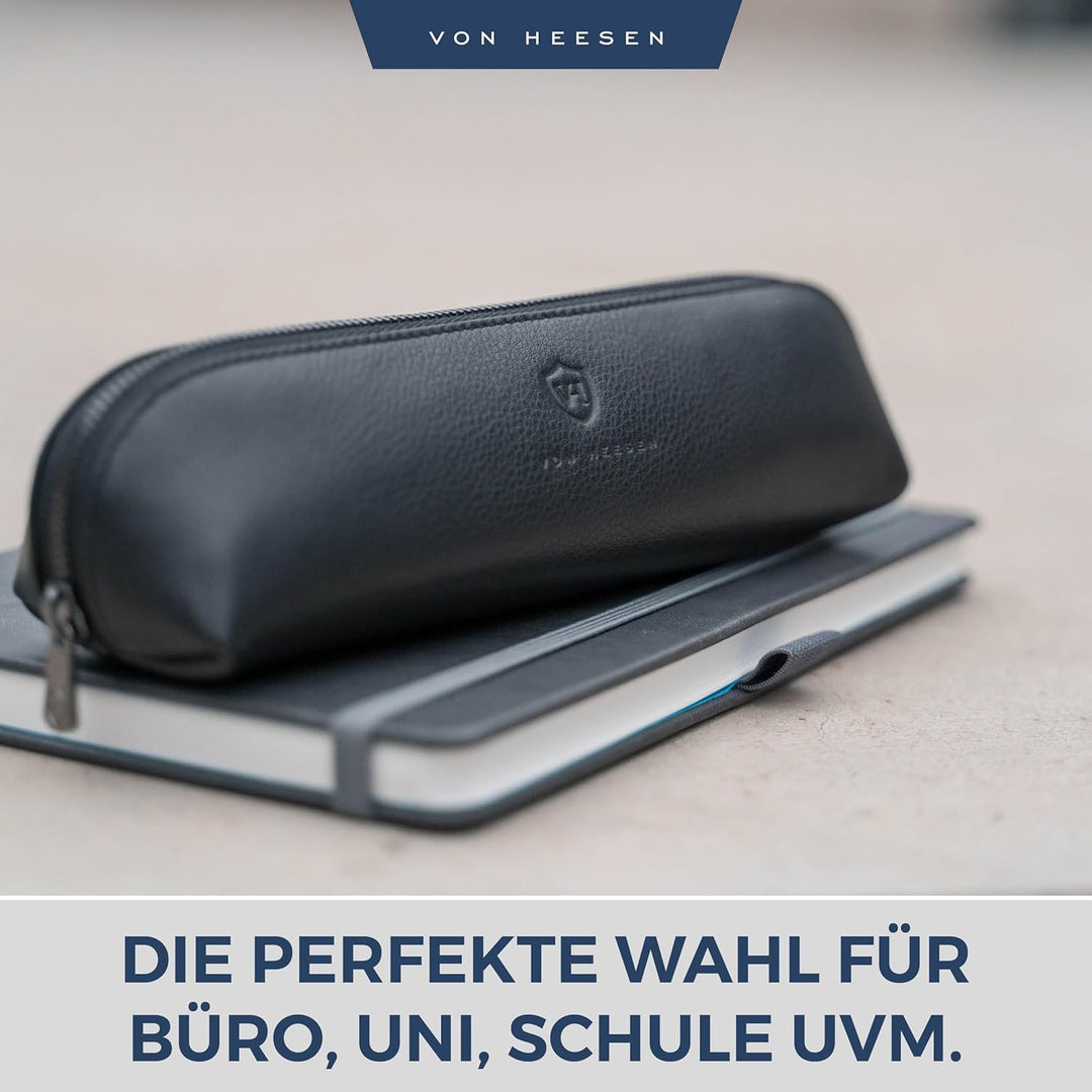 VON HEESEN® Echtleder Federmäppchen Leder Federmappe Etui für Stifte Mäppchen Schule Federtasche Uni