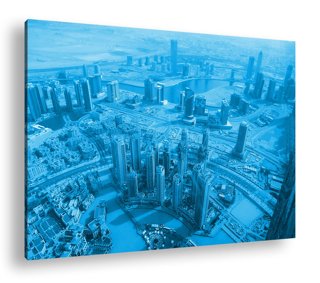 deyoli Skyline von Dubai Format 80x60 Effekt: Monocrome Blau als Leinwandbild, Motiv fertig gerahmt